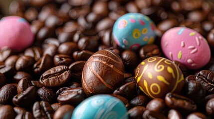 Wall Mural - Coffee beans contain hidden surprises for Easter
