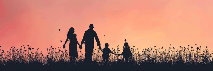 Silhouette of a happy family with children. international day of families