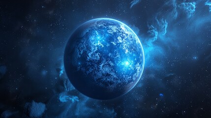 Wall Mural - a blue space illustration with planets and moons.