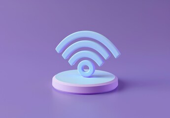 Poster - Digital connection 3d wifi symbol on pedestal in purple background for business and travel concept