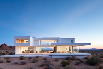 Ultra-Modern White Residence with Expansive Windows in an Arid Landscape