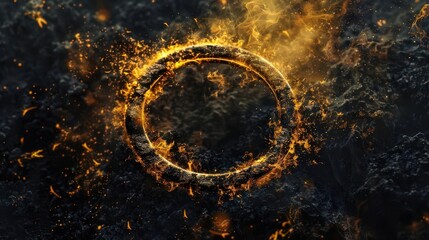 Wall Mural - fiery ring with gold and black colors fantasy background abstract background