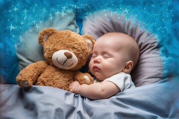 baby child sleeping with teddy bear