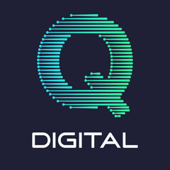 Wall Mural - letter q digital or technology logo vector template. Suitable for digital font industry with dot, gradient color and modern style. Also suitable for machine
