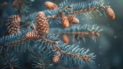 Wall Mural - Pinecone adorned branch of a Christmas tree
