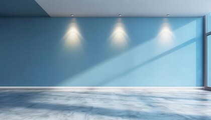 Wall Mural - professional online meeting background with clean blue wall and simple empty room virtual presentation backdrop