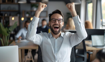 Poster - happy and excited businessmen investing