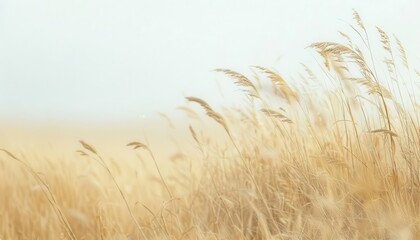 serene landscape with soft wheat grasses swaying gently calming beige minimalist background nature p