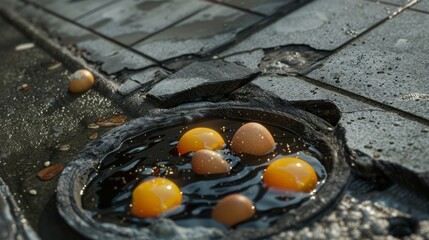 Wall Mural - sidewalk egg frying day background concept