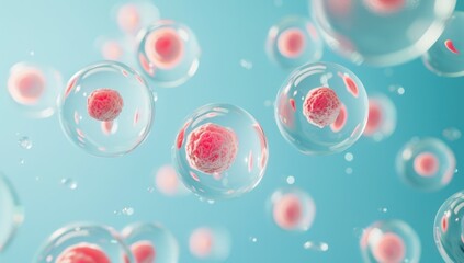 Poster - A bunch of pink and clear spheres with one of them being red