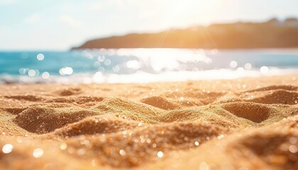 Poster - sunny day at sandy beach with bokeh background summer vacation concept