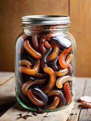 Canvas Print - jar with tasty worms on table indoors