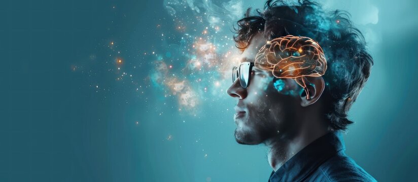 Thoughtful Man with Brain Representation