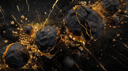 Wall Mural - a dynamic 3d rendering of abstract art features fragmented 3d spheres resembling earth the moon or a