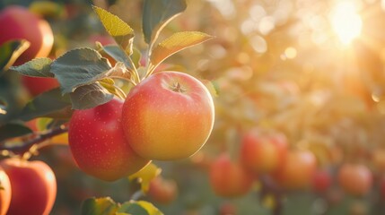 Wall Mural -  fresh and healthy Red Delicious organic apple on tree at agriculture fruit farm.