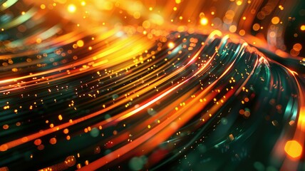 Poster - abstract digital art featuring orange and black tones with dots and lines. perfect for tech and crea