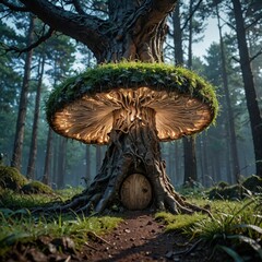 Magical Mushroom Treehouse in Forest.