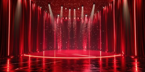 Wall Mural - Red Stage with Spotlight and Glitter