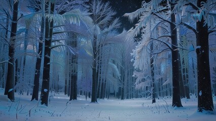 Poster - winter forest in the morning