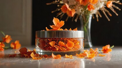 Wall Mural - Orange Flowers in a Glass Jar.