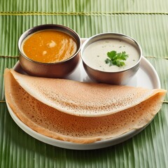 Wall Mural - South indian food dosa also called dosai, dosey, or dosha served with  sambhar and coconut chutney