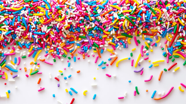 rainbow sprinkles on white background 