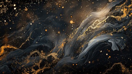Wall Mural - Abstract background with black and gold marble design and blurred grey smudge effect