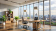 © QuickDesign24 - Modern office room interior design with workspace near panoramic window