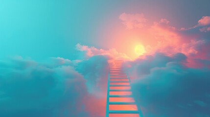 Wall Mural - Step ladder leading into the clouds, symbolizing growth and future development