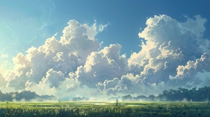 Wall Mural - a morning scene with white clouds blanketing the sky