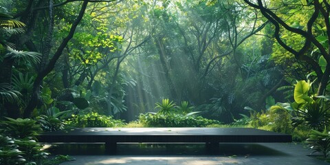 Wall Mural - Tranquil Jungle Oasis with Sun Rays