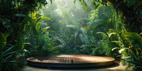 Wall Mural - Wooden Platform in a Lush Tropical Jungle