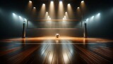 Empty indoor volleyball court with dramatic lighting in a sports hall