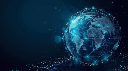 Wall Mural - abstract polygonal planet earth with hologram on dark blue background