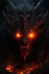 Poster - a demon with glowing eyes and fire coming out of its mouth