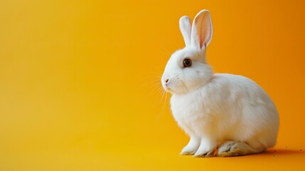 Poster - White easter rabbit on orange background