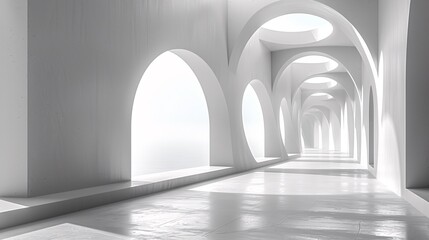 Poster - A 3D render of a surreal minimal architecture background featuring abstract geometric shapes in a harmonious, futuristic design.