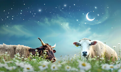 Wall Mural - eid al adha animal cow and sheep background