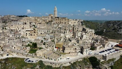 Wall Mural - Aerial 4K footage of the beautiful town of Matera (Sassi di Matera) in Basilicata, southern Italy