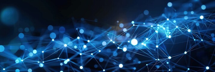 Poster - Abstract Blue Network of Interconnected Dots