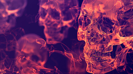 Wall Mural - background with abstract skulls using minimal lines and shapes, arranged in a repetitive pattern on a dark background to capture the spooky essence of Halloween