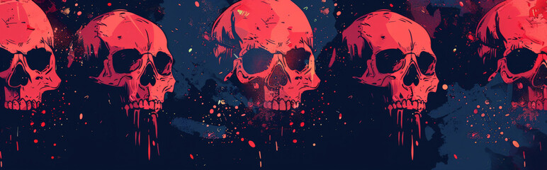 Wall Mural - background with abstract skulls using minimal lines and shapes, arranged in a repetitive pattern on a dark background to capture the spooky essence of Halloween