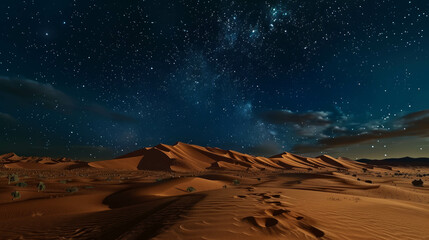 Majestic Sahara landscape under a clear night sky. AI generative.