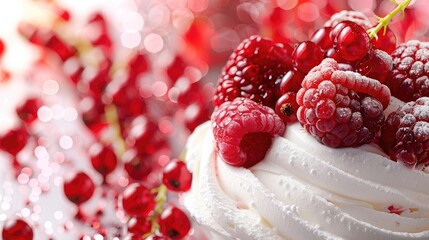 Wall Mural - Background of a dessert featuring red berries and cream fruit