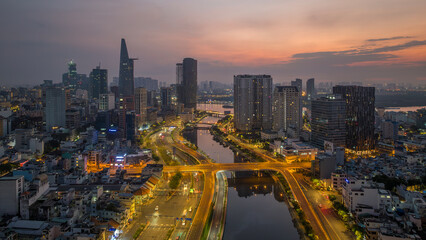 Wall Mural - May 12, 2024: Panorama of District 1, Ho Chi Minh City in the early morning