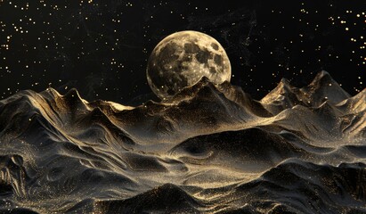 Wall Mural - painting of a luxurious black and gold mountain landscape, stunning visual, scenic