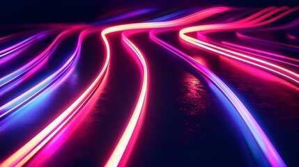 Vibrant Neon Abstract 3D Wallpaper with Glowing Dynamic Lighting Trajectories