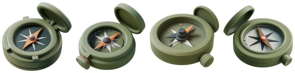 set of field compass isolated on transparent png background. generative ai