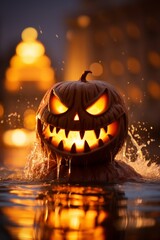 Sticker - a halloween pumpkin with glowing eyes in the water