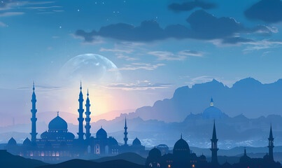 Ramadan kareem with mosque in the background eid al adha